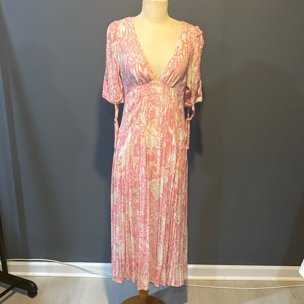 Free People Pink Cream Floral Maxi Dress